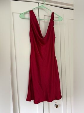 Selfie Leslie Red  Cowl Neck Dress Cassiopeia Open back mini dress  "Cherri"